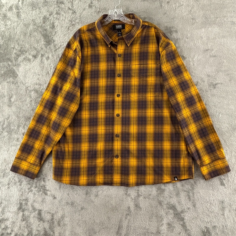 Duluth Trading AKHG Midnight Sun Relaxed Fit Shirt Mens XL Orange Plaid Untucked